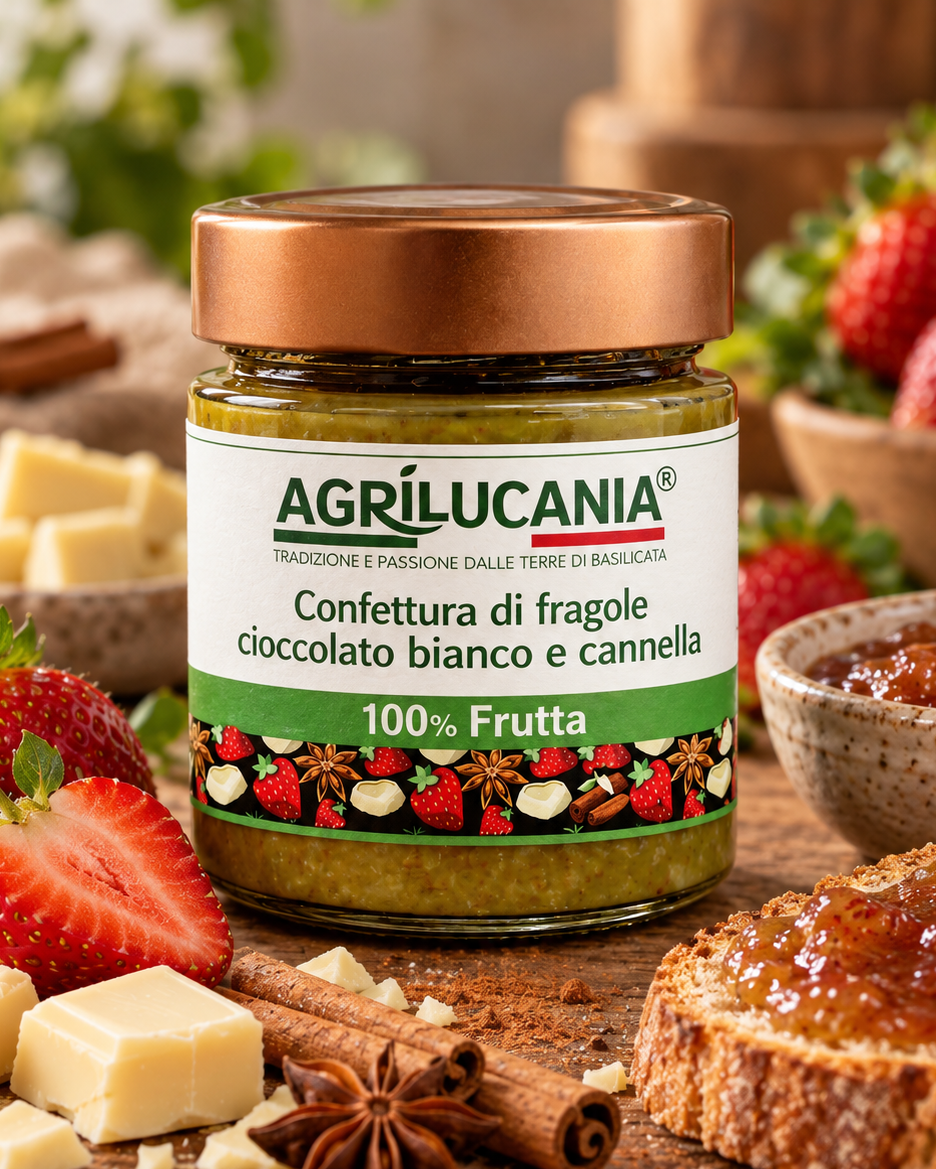 Confettura di fragole cioccolato bianco e cannella 200g